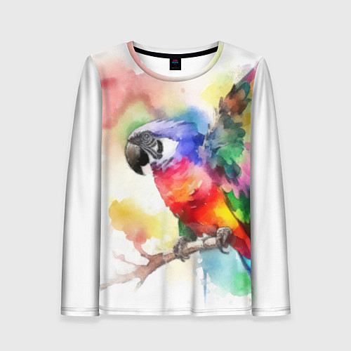 Женский лонгслив Разноцветный акварельный попугай / 3D-принт – фото 1