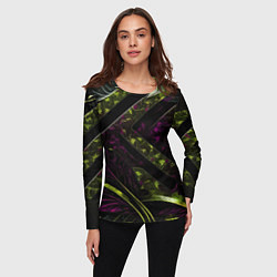 Лонгслив женский Темные фиолетовые и зеленые вставки, цвет: 3D-принт — фото 2
