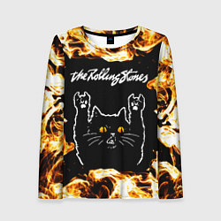 Лонгслив женский Rolling Stones рок кот и огонь, цвет: 3D-принт