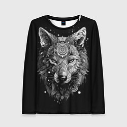 Лонгслив женский Волк в черно-белом орнаменте, цвет: 3D-принт
