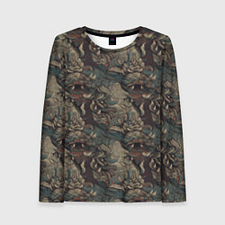 Женский лонгслив Тёмный фон с элементами дракона