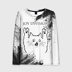 Женский лонгслив Joy Division рок кот на светлом фоне