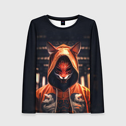 Лонгслив женский Кицунэ на фоне храма - пагоды, цвет: 3D-принт