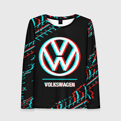 Женский лонгслив Значок Volkswagen в стиле glitch на темном фоне