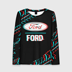 Лонгслив женский Значок Ford в стиле glitch на темном фоне, цвет: 3D-принт