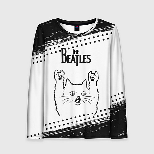 Женский лонгслив The Beatles рок кот на светлом фоне / 3D-принт – фото 1