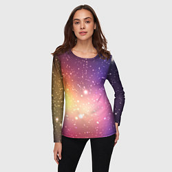 Лонгслив женский Желто фиолетовое свечение и звезды, цвет: 3D-принт — фото 2