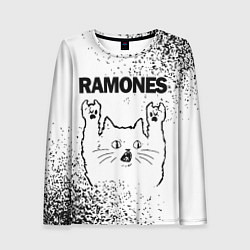 Женский лонгслив Ramones рок кот на светлом фоне