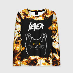 Женский лонгслив Slayer рок кот и огонь