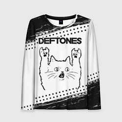 Женский лонгслив Deftones рок кот на светлом фоне