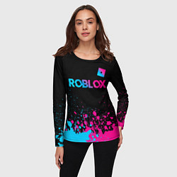 Лонгслив женский Roblox - neon gradient: символ сверху, цвет: 3D-принт — фото 2