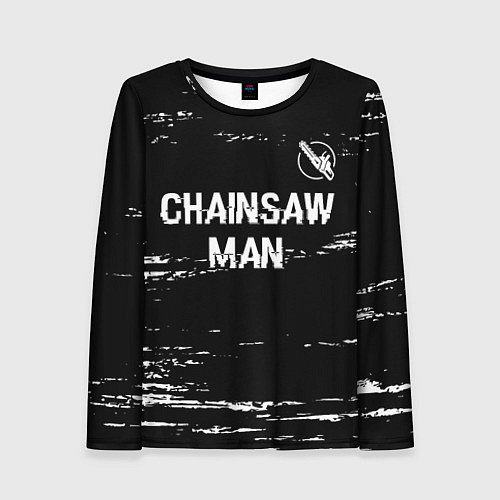 Женский лонгслив Chainsaw Man glitch на темном фоне: символ сверху / 3D-принт – фото 1