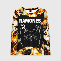 Женский лонгслив Ramones рок кот и огонь