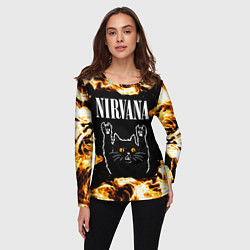 Лонгслив женский Nirvana рок кот и огонь, цвет: 3D-принт — фото 2