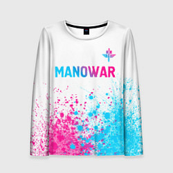 Лонгслив женский Manowar neon gradient style: символ сверху, цвет: 3D-принт