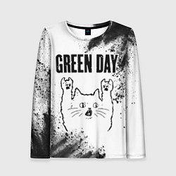 Лонгслив женский Green Day рок кот на светлом фоне, цвет: 3D-принт
