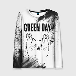 Женский лонгслив Green Day рок кот на светлом фоне