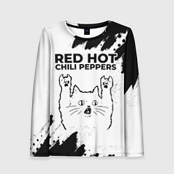 Лонгслив женский Red Hot Chili Peppers рок кот на светлом фоне, цвет: 3D-принт