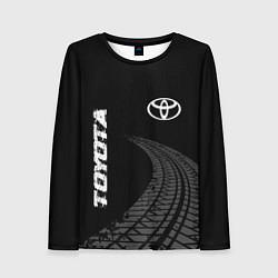 Лонгслив женский Toyota speed на темном фоне со следами шин: надпис, цвет: 3D-принт