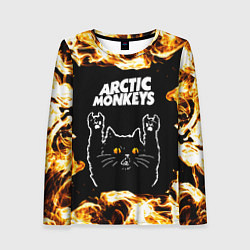 Лонгслив женский Arctic Monkeys рок кот и огонь, цвет: 3D-принт