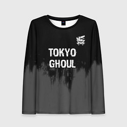 Лонгслив женский Tokyo Ghoul glitch на темном фоне: символ сверху, цвет: 3D-принт