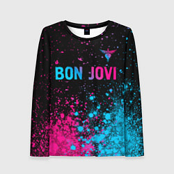 Женский лонгслив Bon Jovi - neon gradient: символ сверху
