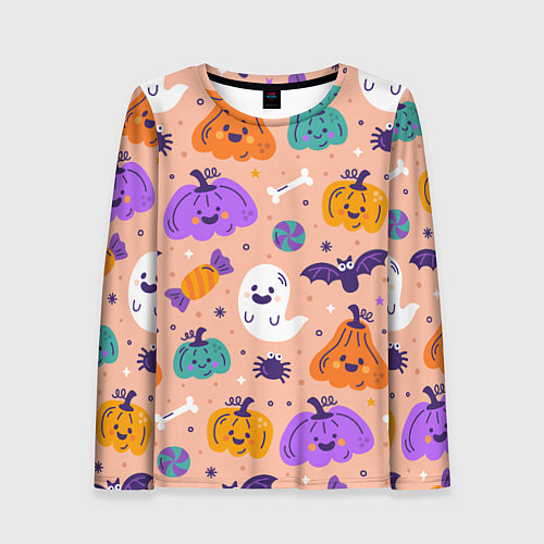 Женский лонгслив Halloween - pumpkins and ghosts / 3D-принт – фото 1