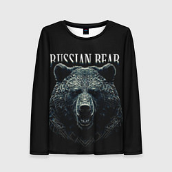 Лонгслив женский Русский медведь на черном фоне, цвет: 3D-принт