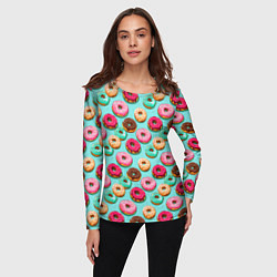Лонгслив женский Разноцветные пончики паттерн, цвет: 3D-принт — фото 2