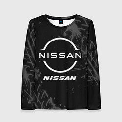 Лонгслив женский Nissan speed на темном фоне со следами шин, цвет: 3D-принт
