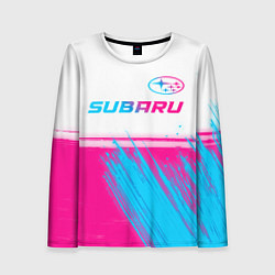 Лонгслив женский Subaru neon gradient style: символ сверху, цвет: 3D-принт