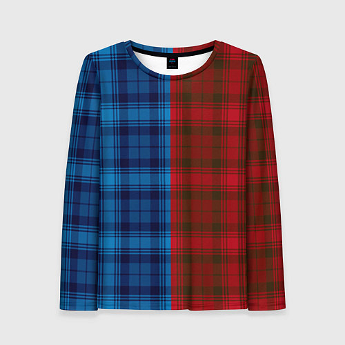 Женский лонгслив Красно-синяя клетка паттерн / 3D-принт – фото 1