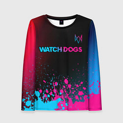 Женский лонгслив Watch Dogs - neon gradient: символ сверху