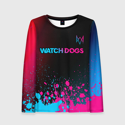 Женский лонгслив Watch Dogs - neon gradient: символ сверху / 3D-принт – фото 1