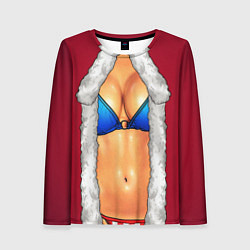 Женский лонгслив Красный костюм снегурочки с грудью