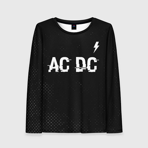 Женский лонгслив AC DC glitch на темном фоне: символ сверху / 3D-принт – фото 1