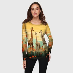 Лонгслив женский Три жирафа в стиле фолк-арт, цвет: 3D-принт — фото 2