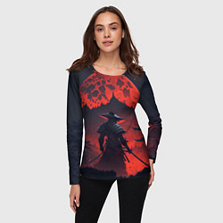 Лонгслив женский Samurai and red moon - нейросеть, цвет: 3D-принт — фото 2