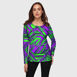 Лонгслив женский Кибкрпанк полосы фиолетовые и зелёные, цвет: 3D-принт — фото 2