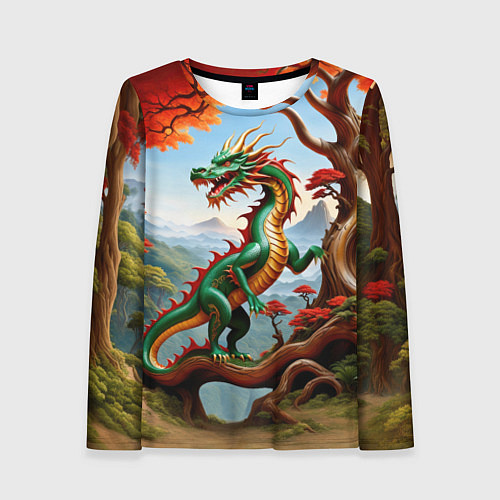 Женский лонгслив Зеленый деревянный дракон / 3D-принт – фото 1