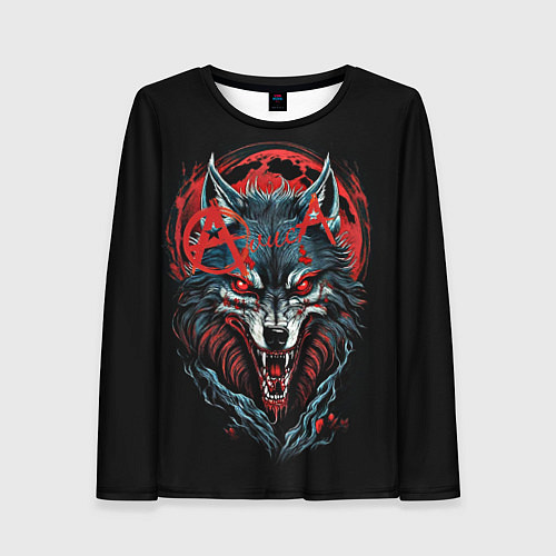 Женский лонгслив Логотип рок группы Алиса на фоне волка / 3D-принт – фото 1