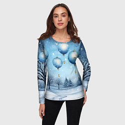 Лонгслив женский Крупные новогодние шары, цвет: 3D-принт — фото 2