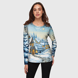 Лонгслив женский Новогодний город иллюстрация, цвет: 3D-принт — фото 2
