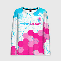 Женский лонгслив Cyberpunk 2077 neon gradient style посередине