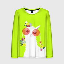 Лонгслив женский Лама - альпака в розовых очках, цвет: 3D-принт