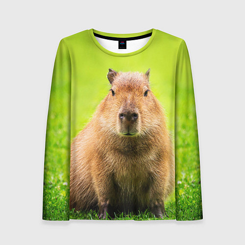 Женский лонгслив Capybara on green grass / 3D-принт – фото 1