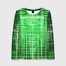 Лонгслив женский Зелёные неоновые полосы киберпанк, цвет: 3D-принт