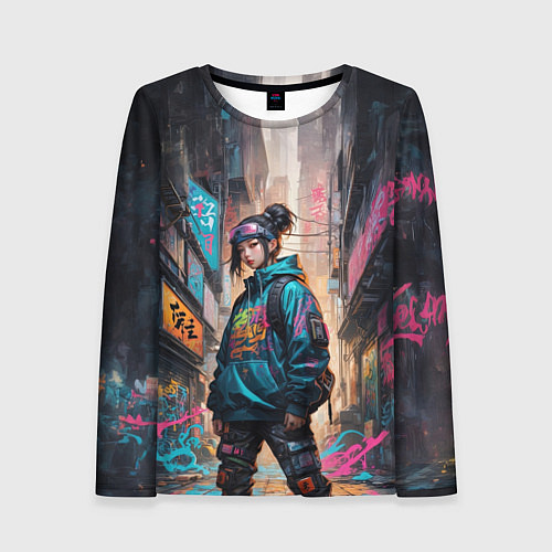 Женский лонгслив Японская девушка в худи / 3D-принт – фото 1