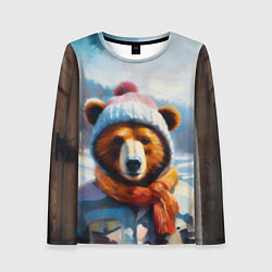 Лонгслив женский Бурый медведь в зимней одежде, цвет: 3D-принт