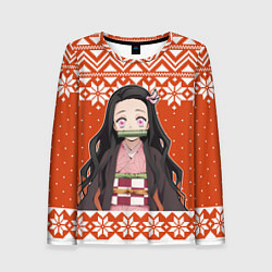 Лонгслив женский Незуко комадо свитер новогодний, цвет: 3D-принт